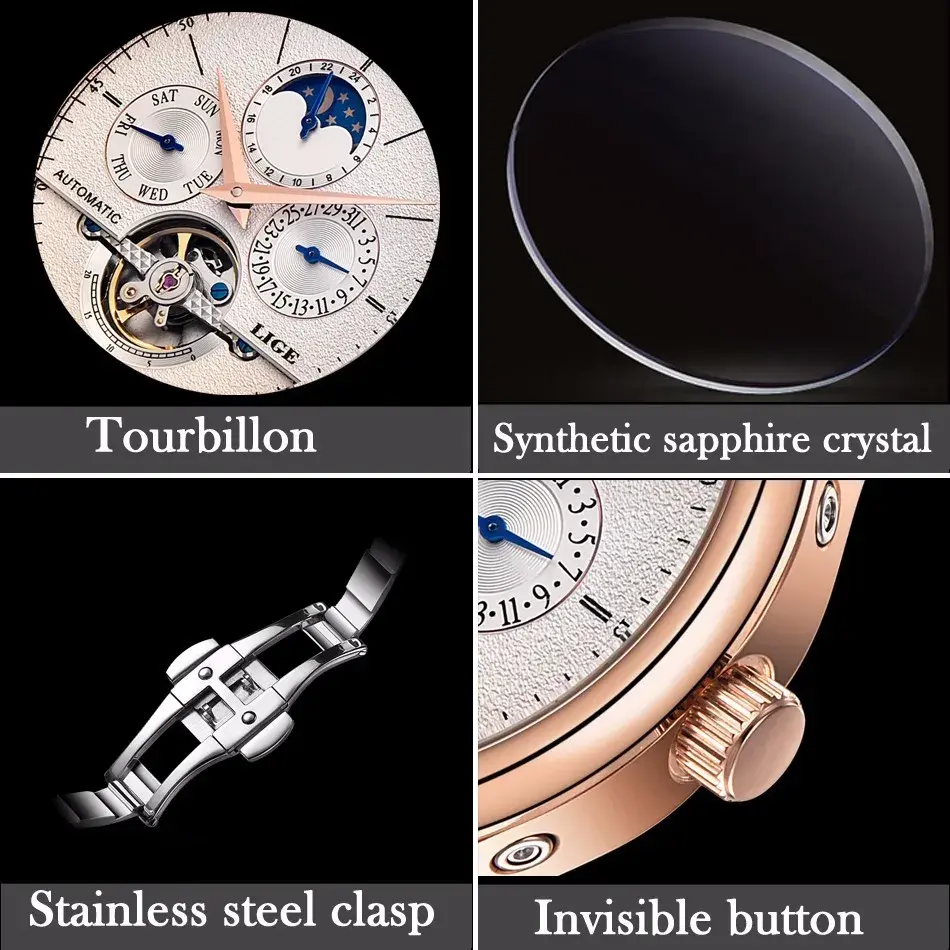 Thumbnail: Luxury Tourbillon Waterproof Leather Mechanical Watch – Men's Classic Design
