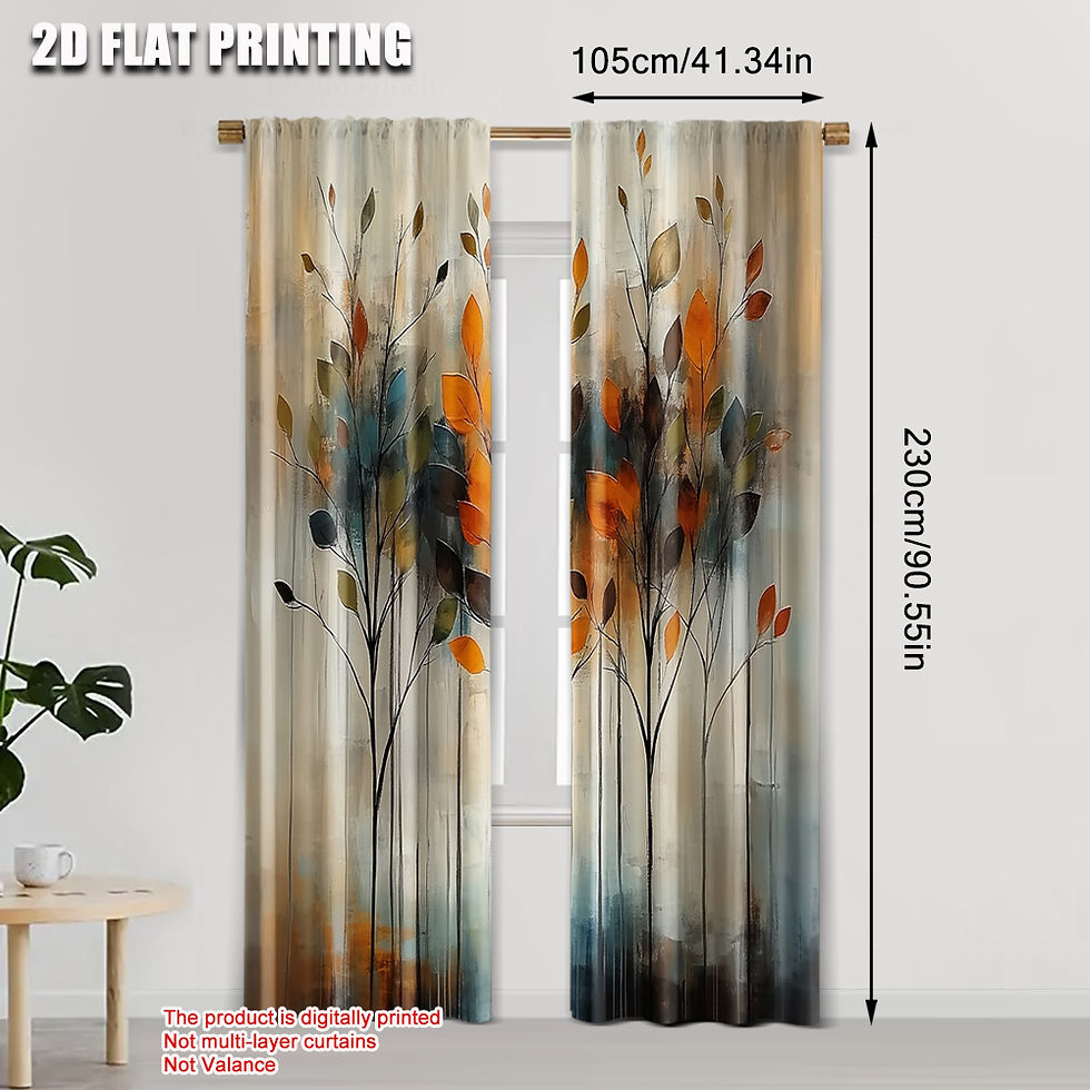 Thumbnail: 2pcs 2D Art Leaves Printed Polyester Curtains, Easy Install