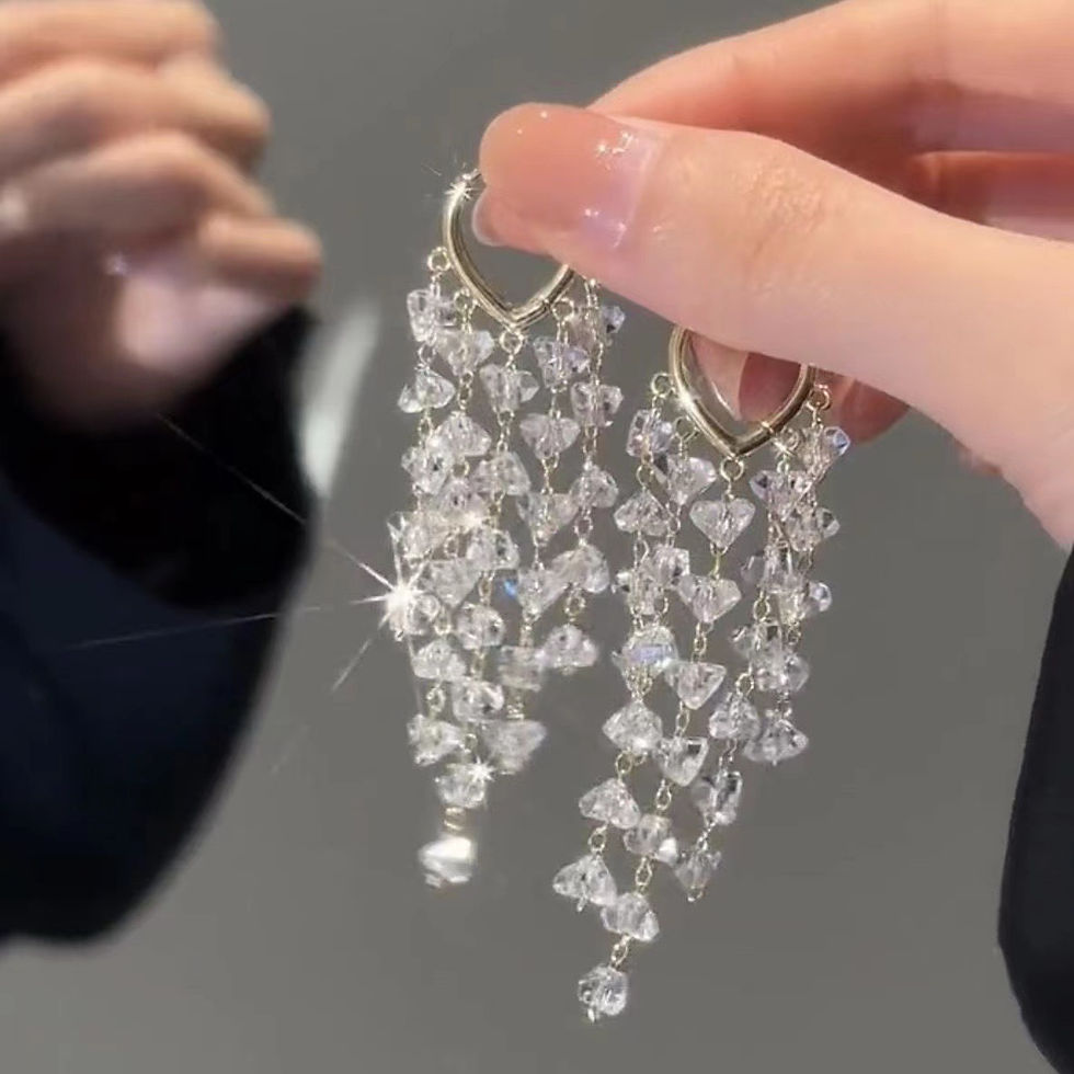 Thumbnail: Crystal Tassel Drop Earrings for Women – Trendy Irregular Long Dangle Design