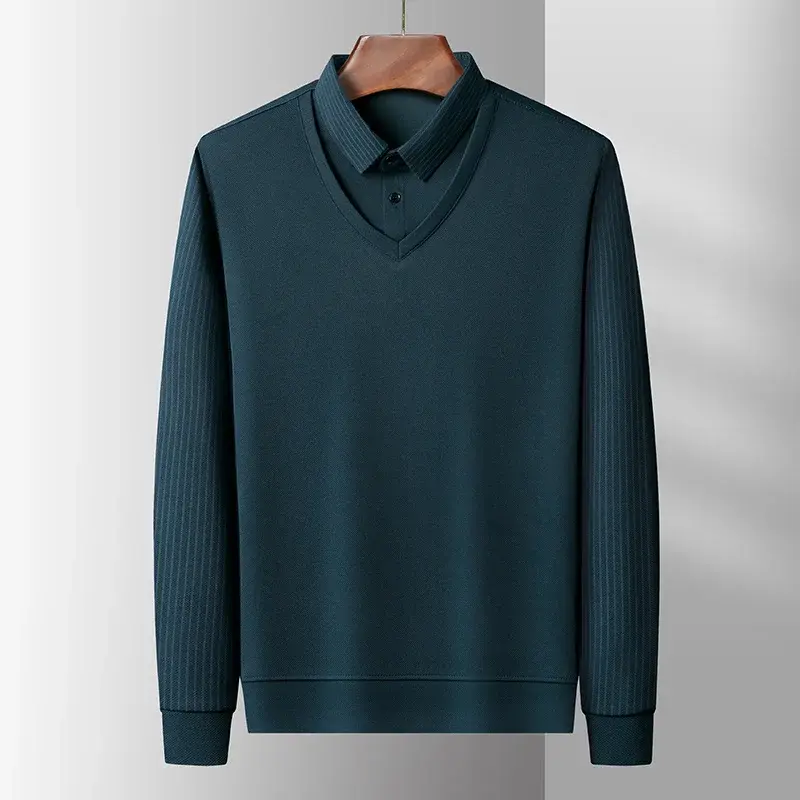 Thumbnail: Men’s Casual Long Sleeve Solid Color Polo Shirt