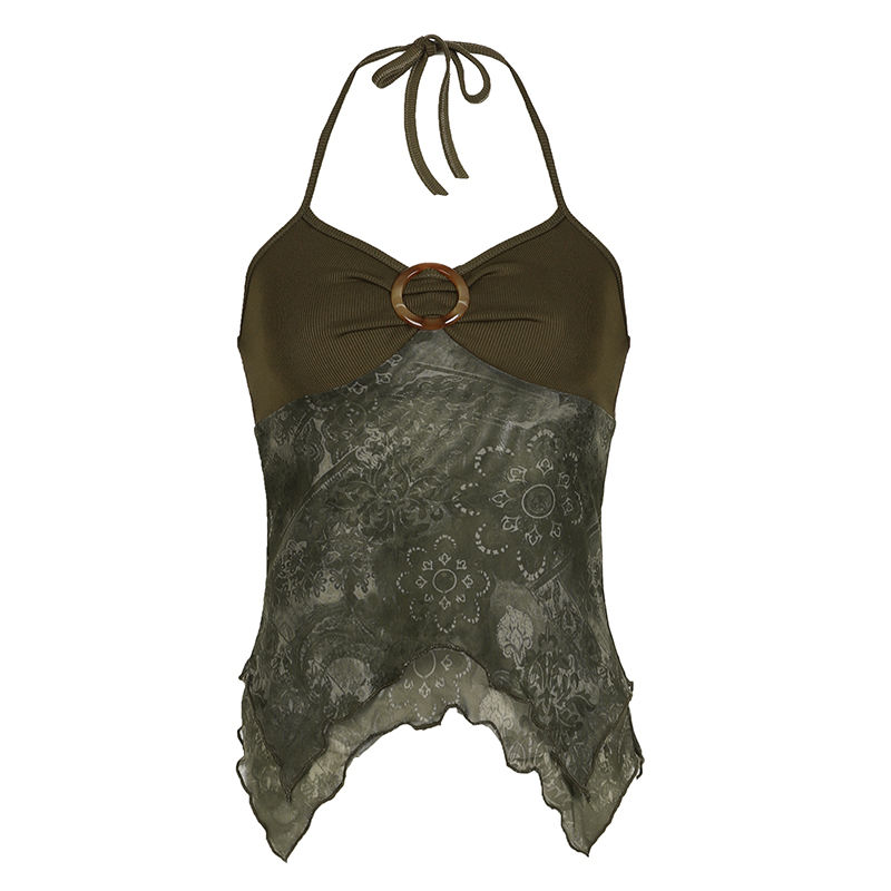 Thumbnail: Darlingaga Y2K Patchwork Halter Camisole – Sexy Knit Crop Top for Summer