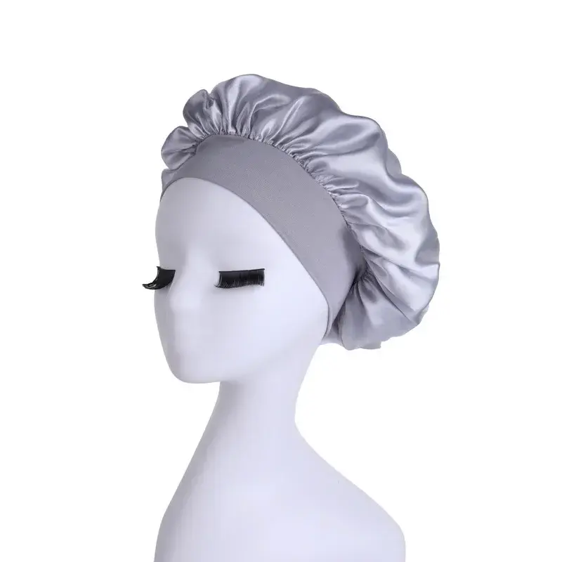 Thumbnail: Satin Wide Brim Sleeping Hat with Elastic Band for Women and Men Head Wrap