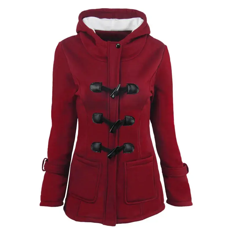 Thumbnail: Women Zipper Hooded Jacket Autumn Casual Slim Fit Warm Medium Length Coat