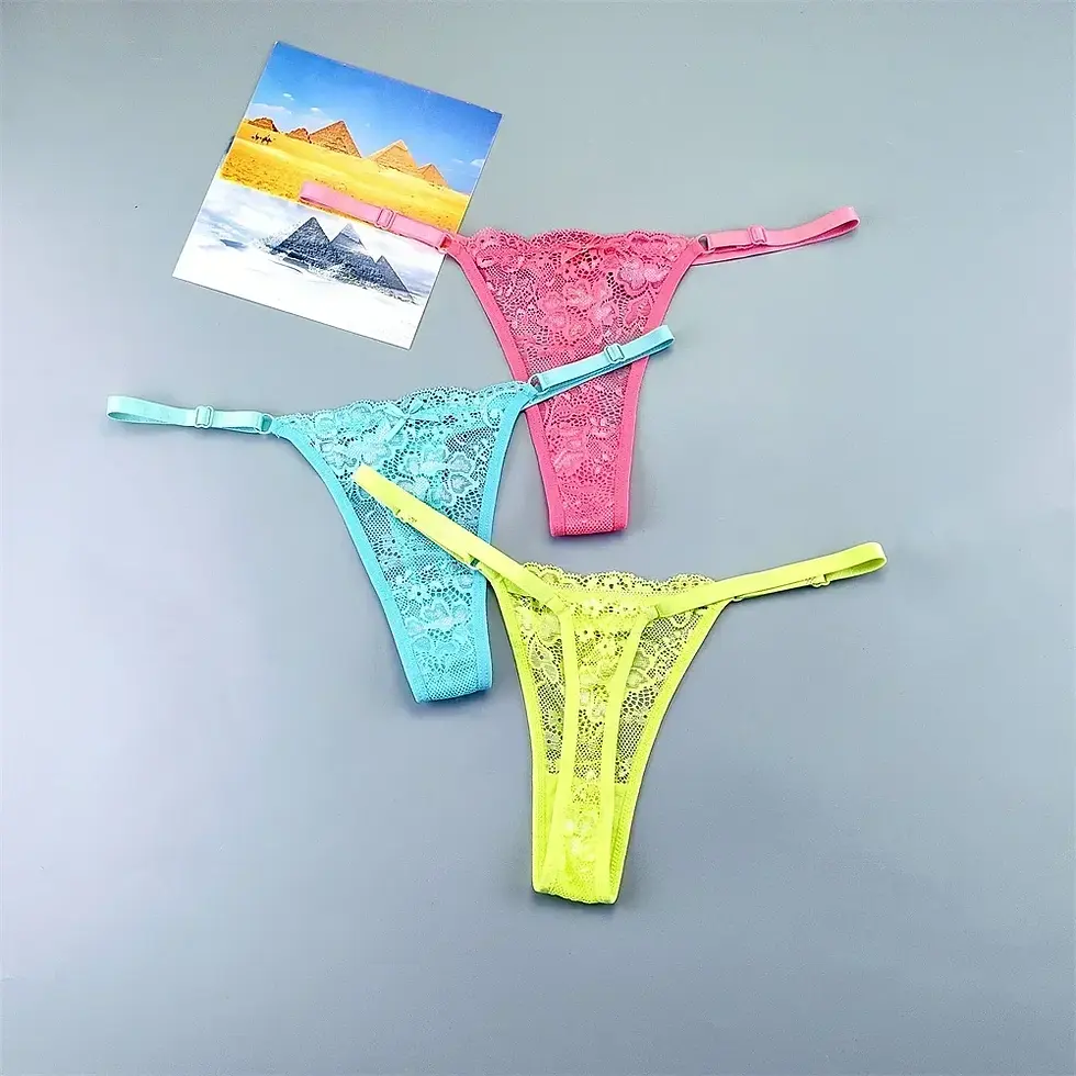 Thumbnail: 3PCS Adjustable Sexy Transparent Thong Panties Women Lace Underwear Low Waist