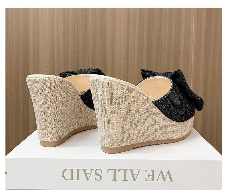 Thumbnail: Womens Platform Wedge Slip On Butterfly Knot Summer Sandals