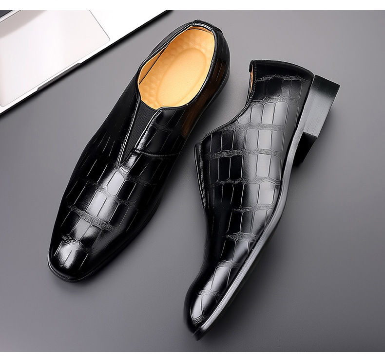 Thumbnail: Men's Square Toe Leather Dress Shoes with Stone Pattern Elegant Style