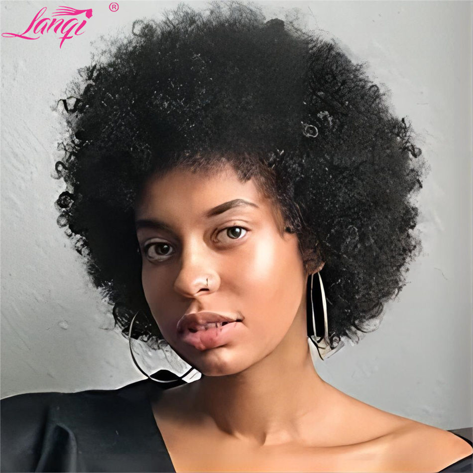 Thumbnail: Short Afro Kinky Curly Blonde Wig – 100% Human Hair, Fluffy Texture