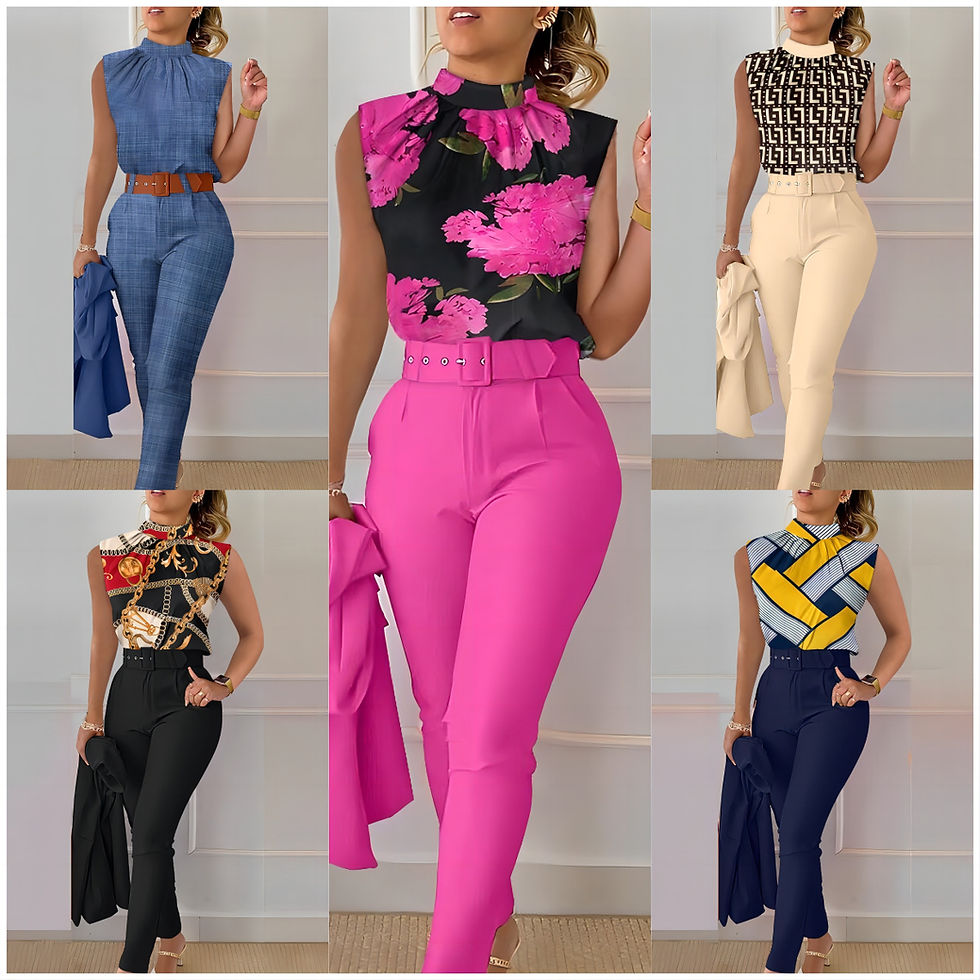 Thumbnail: Office Elegant Sleeveless Print Shirt & Pant Set – All-Season Wear