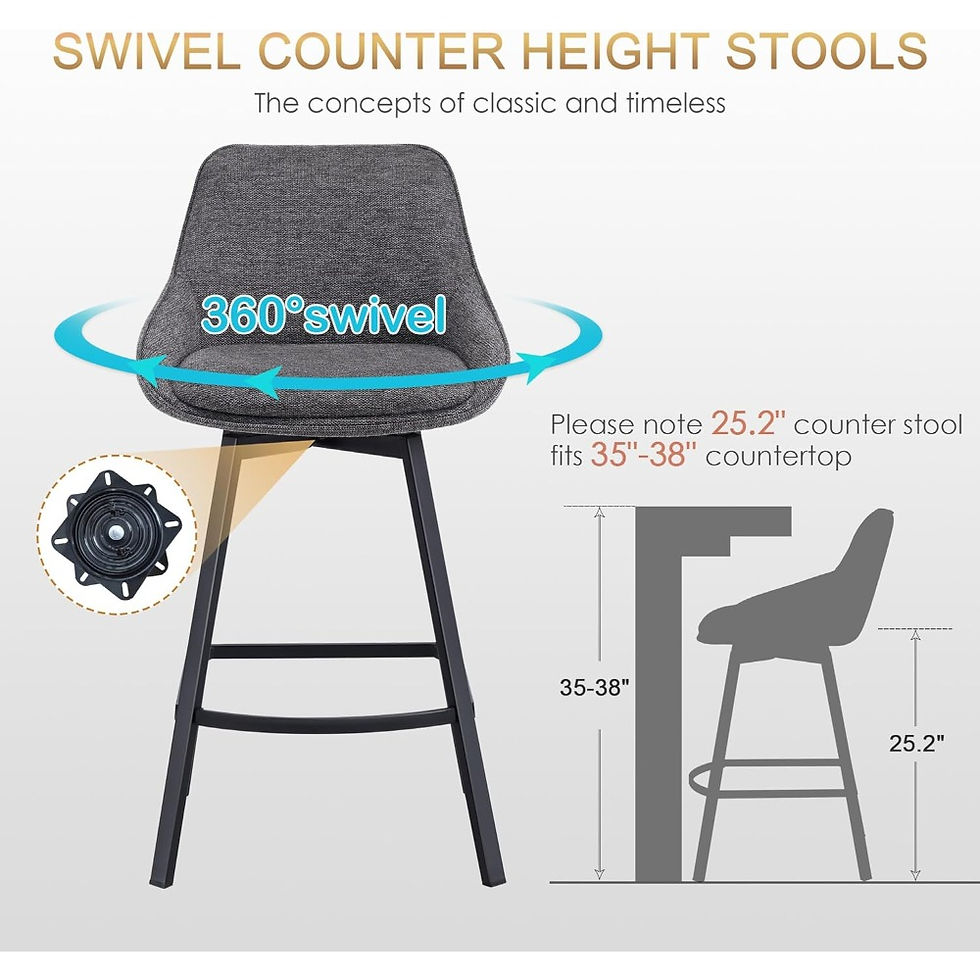 Thumbnail: Modern Linen Swivel Bar Stools Set of 2 – Counter Height Chairs