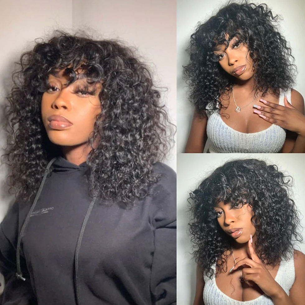 Thumbnail: Short Curly Bob Wig With Bangs 180% Brazilian Remy Human Hair