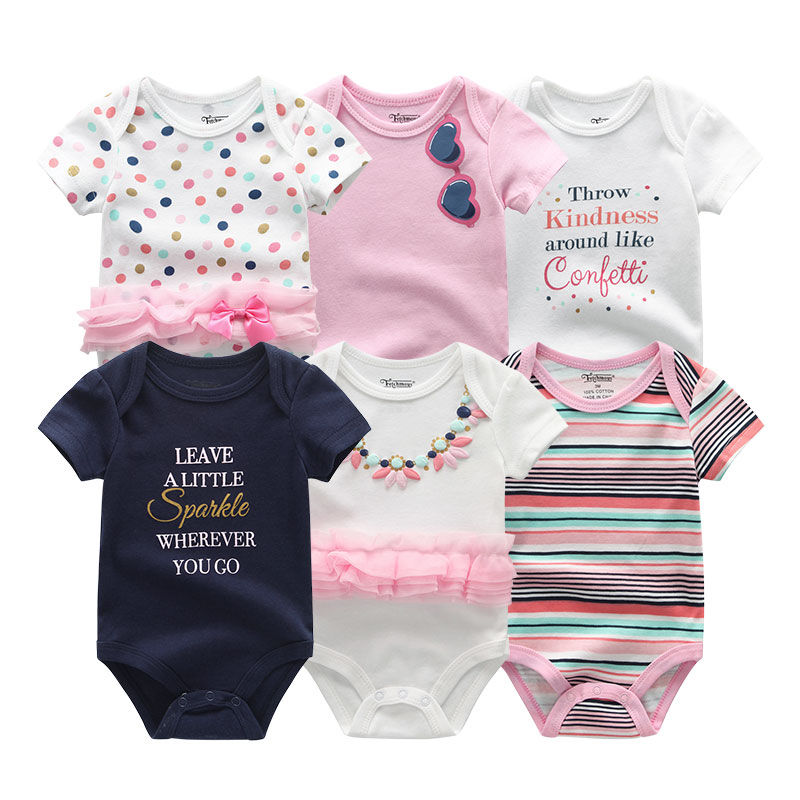 Thumbnail: 6pcs Baby Bodysuit Set – Short Sleeve Cotton for Summer Wear