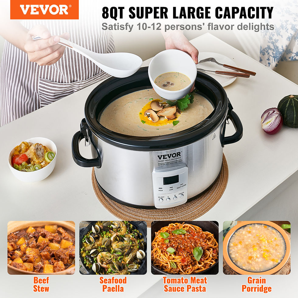 Thumbnail: VEVOR 8Qt Digital Slow Cooker with Locking Lid and Ceramic Inner Pot
