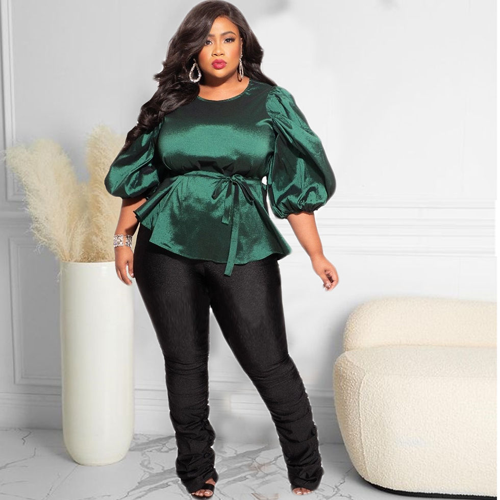 Thumbnail: Satin Lantern Sleeve Lace‑Up Blouse Elegant Plus Size