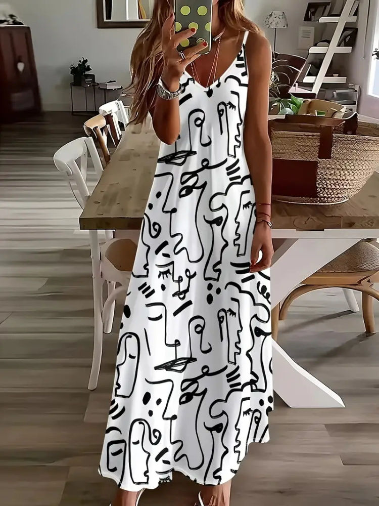 Thumbnail: Printed Slim-fit Halter Long Dress