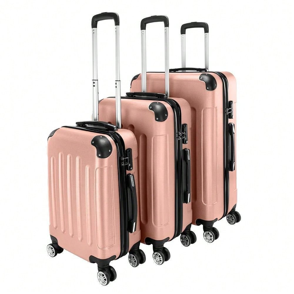 3-Piece Rose Gold Hard Shell Luggage Set with Spinner Wheels – 20/24/28"