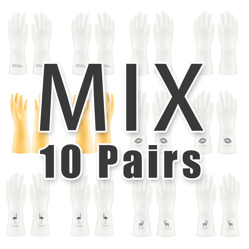 Thumbnail: Cleaning Gloves – 10 Pairs Waterproof, Non-Slip, Medium-Thick Latex Interior