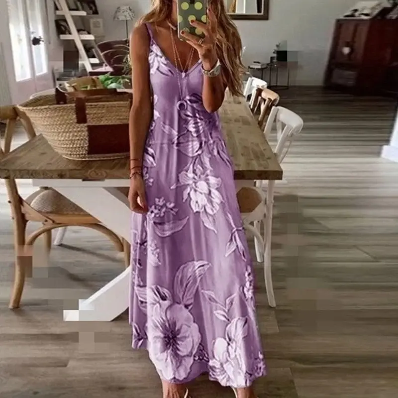 Women Sleeveless Floral Bohemian Maxi Dress for Summer Beach and Casual Outfits
