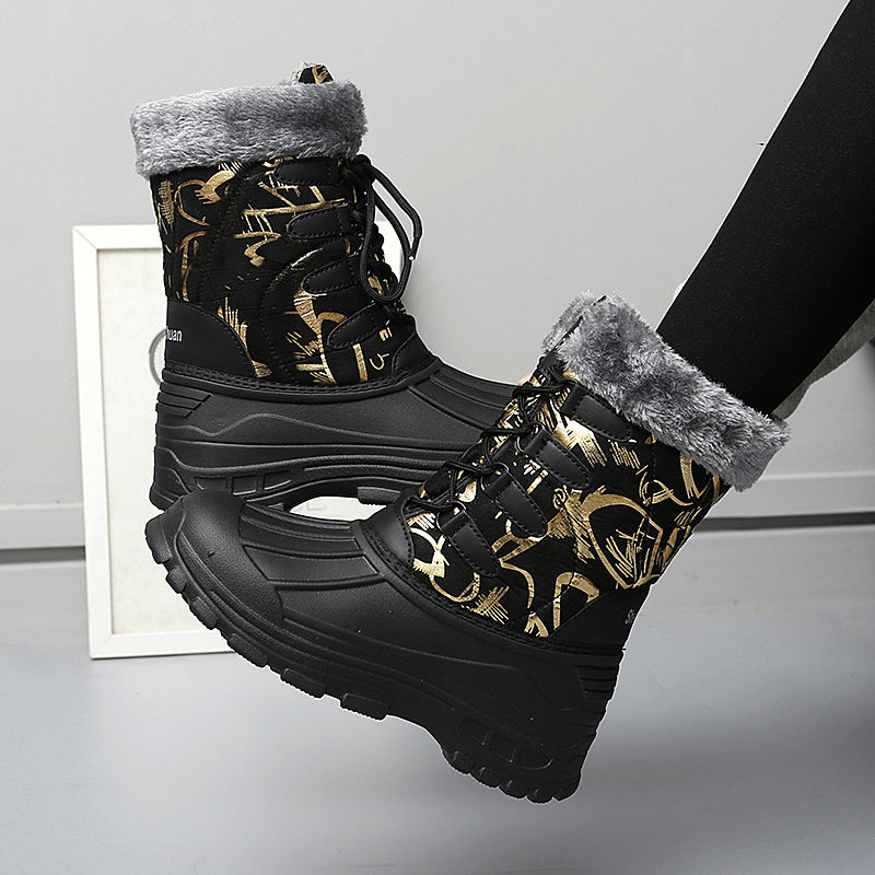 Thumbnail: High Top Winter Boots for Women Black Warm Snow Footwear