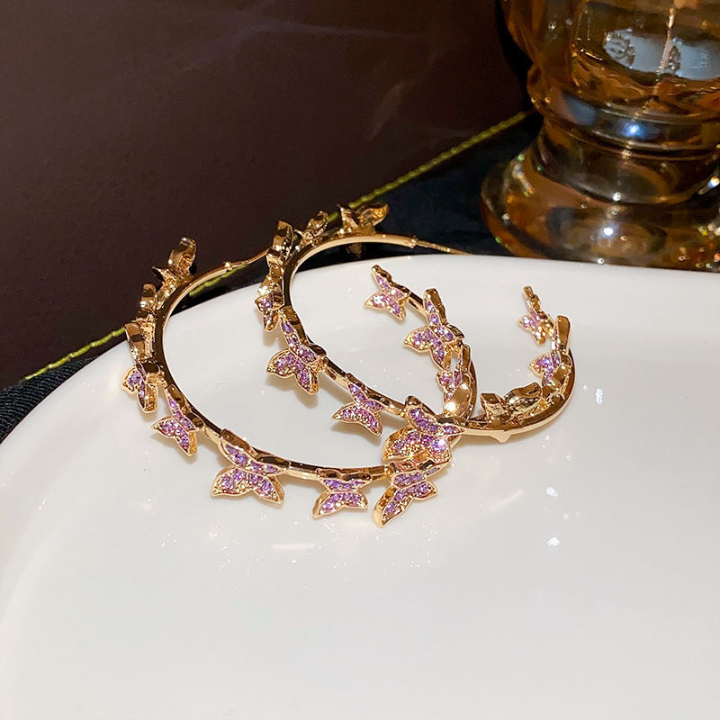 Thumbnail: Butterfly Hoop Earrings for Women – Geometric Rhinestone Design, Trendy Style