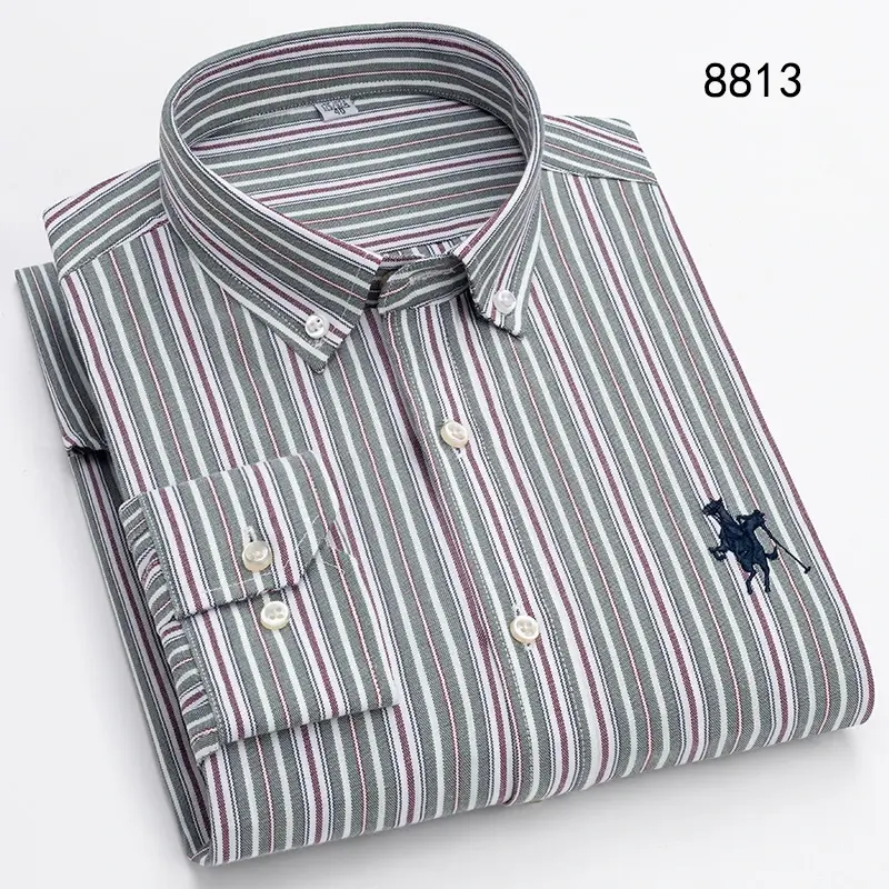 Thumbnail: Men’s Oxford Casual Shirt – 100% Cotton Striped Broadcloth, Turn-Down Collar
