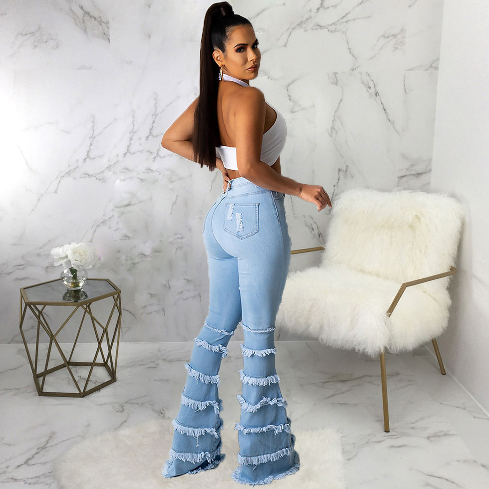 Thumbnail: Women's Elastic Ripped Flared Jeans High Waist Stretch Denim