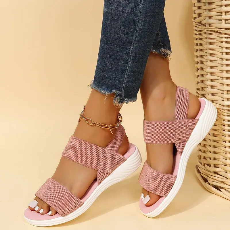 Women’s Knit Elastic Cloth Wedge Sandals Slip On Lightweight Casual Walking Shoe