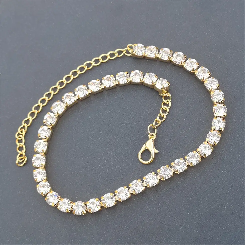Thumbnail: Iced Out Bling White Tennis Chain Anklet Bracelets for Women