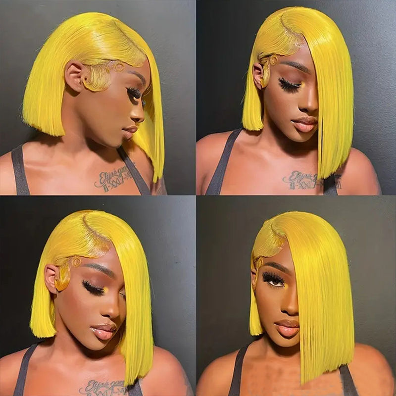 Thumbnail: 613 Light Yellow Bob Wig – 13x6 Lace Front Straight Brazilian Hair