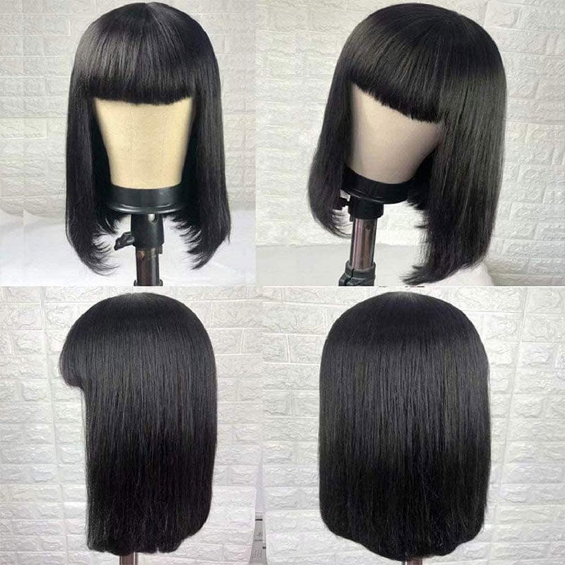 Thumbnail: Straight Bob Wig with Bangs – 14 Inch, 150% Density, Transparent Lace