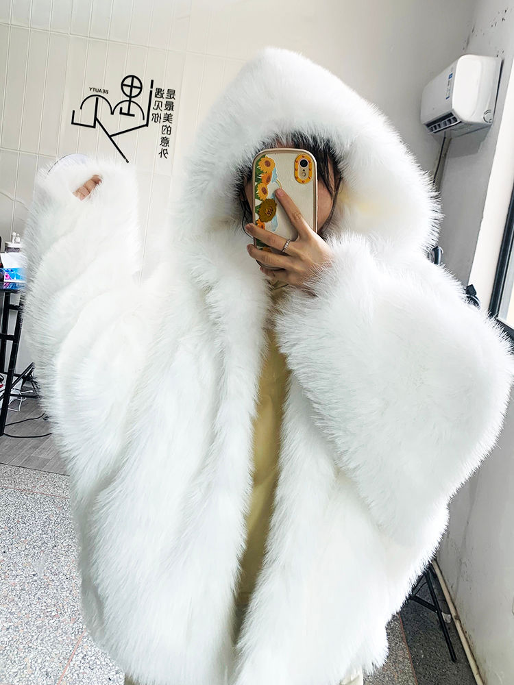 Thumbnail: Women’s Oversized Shaggy Faux Fur Winter Coat with Mandarin Collar