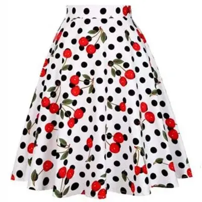 Thumbnail: Womens High Waist Midi Skirt Red Polka Dot Cotton Retro Fit Summer Casual Wear