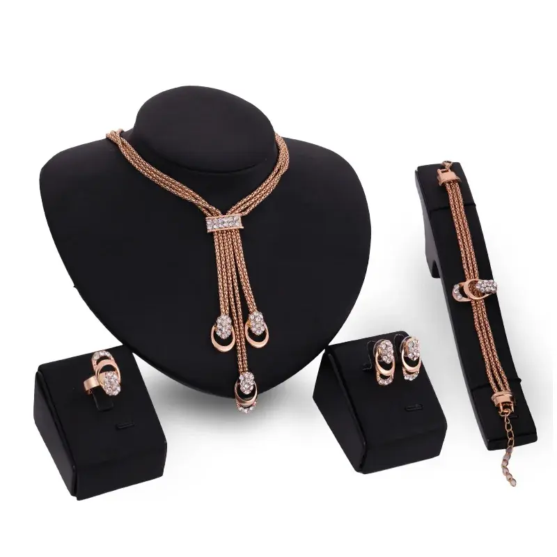 18K Gold Plated Diamond Jewelry 4‑Piece Set for Women
