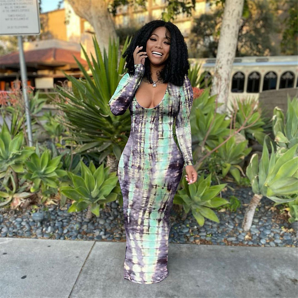 Thumbnail: Tie Dye U Neck Long Sleeve Maxi Dress Women Sexy Streetwear