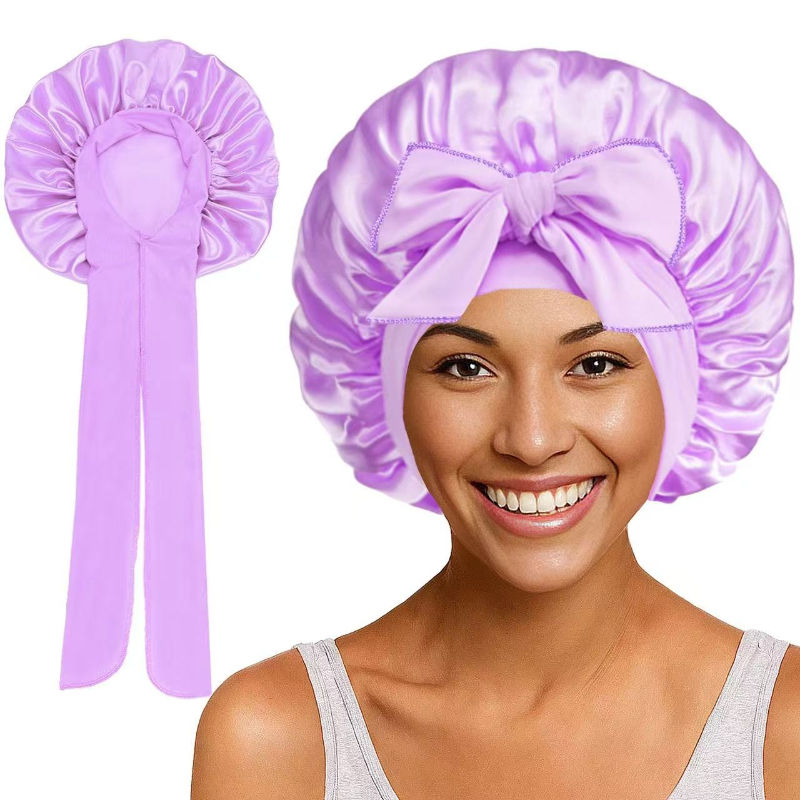 Thumbnail: Satin Sleeping Hat with Stretchy Elastic Tie Band for Women Night Hair Wrap