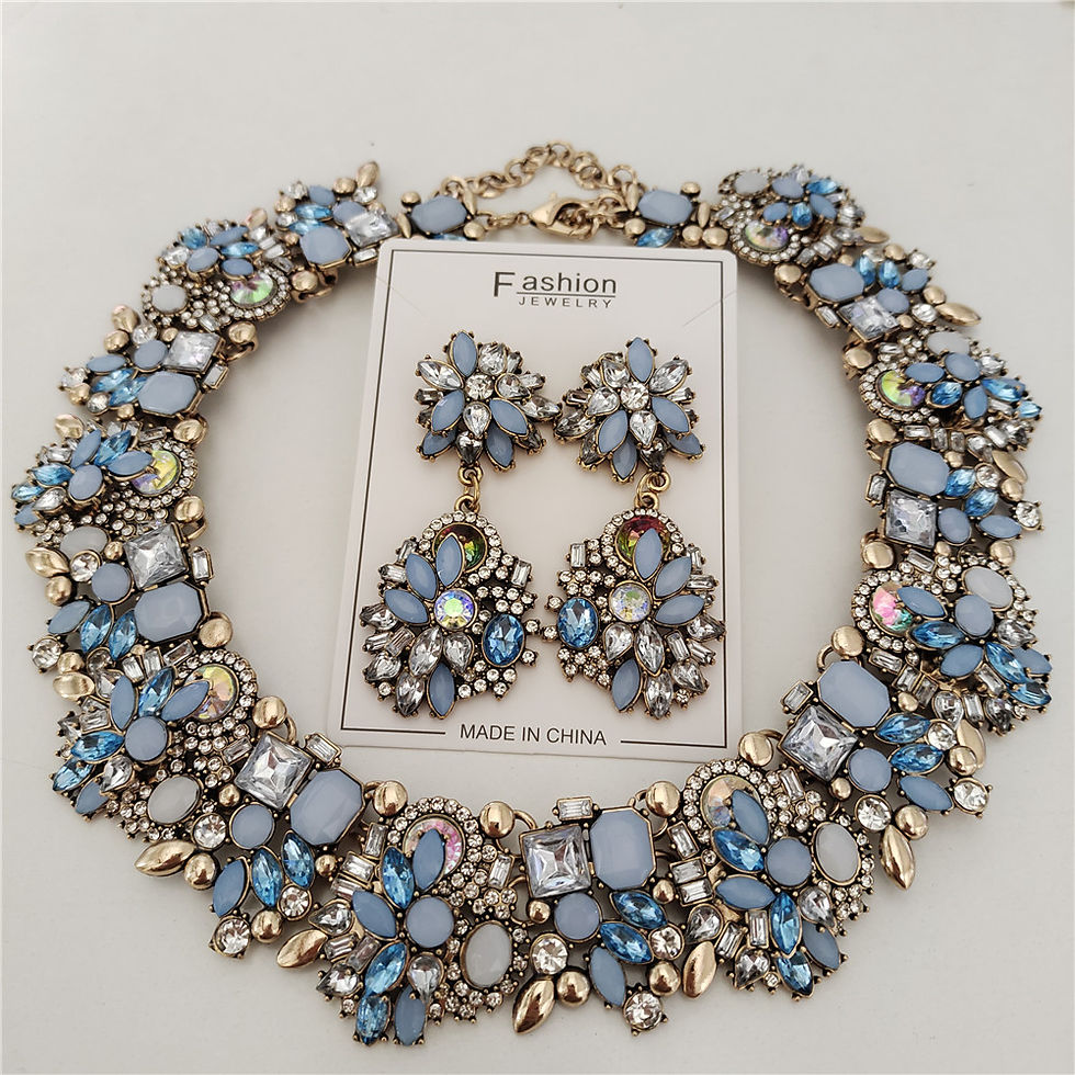 Thumbnail: Crystal Rhinestones Large Collar Choker Necklace Earrings Set