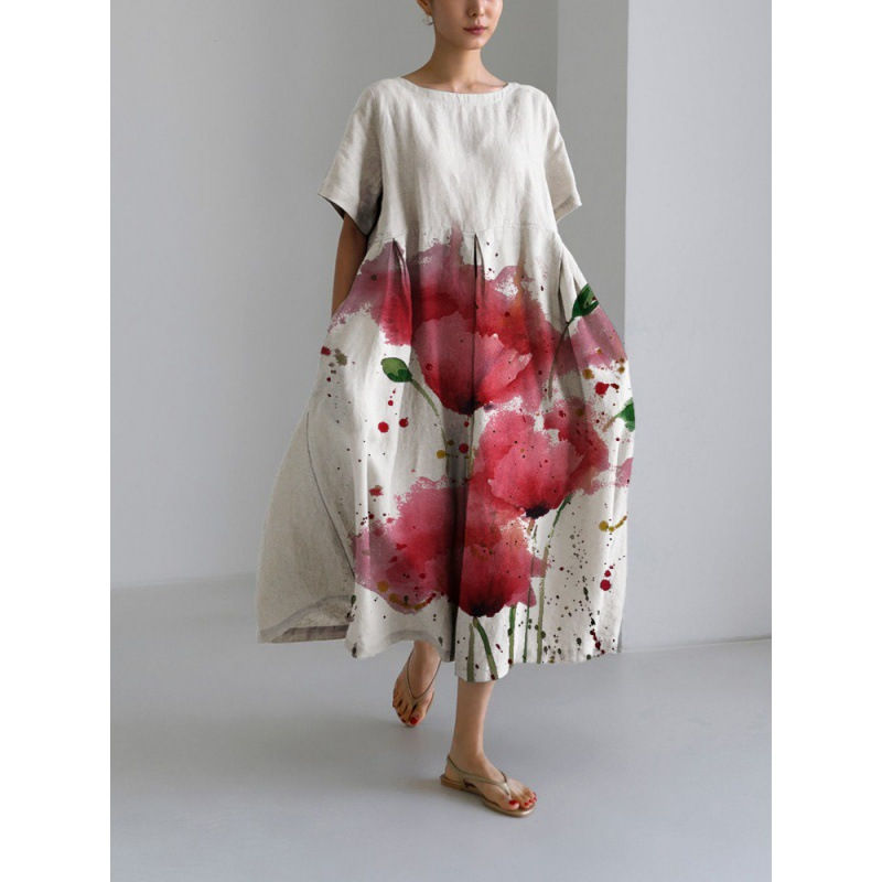 Thumbnail: Women's Floral Loose Maxi Dress Short Sleeve Swing