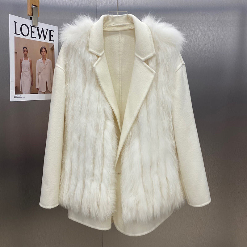 Women Three in One Genuine Wool Coats With Detachable Fox Fur