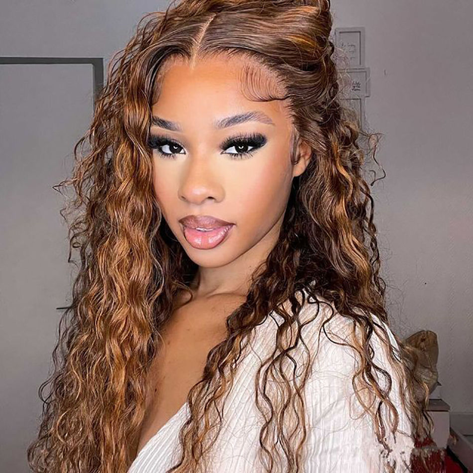 4/27 Ombre Curly Highlight Wig Preplucked 7x5 Lace Closure Glueless Wig