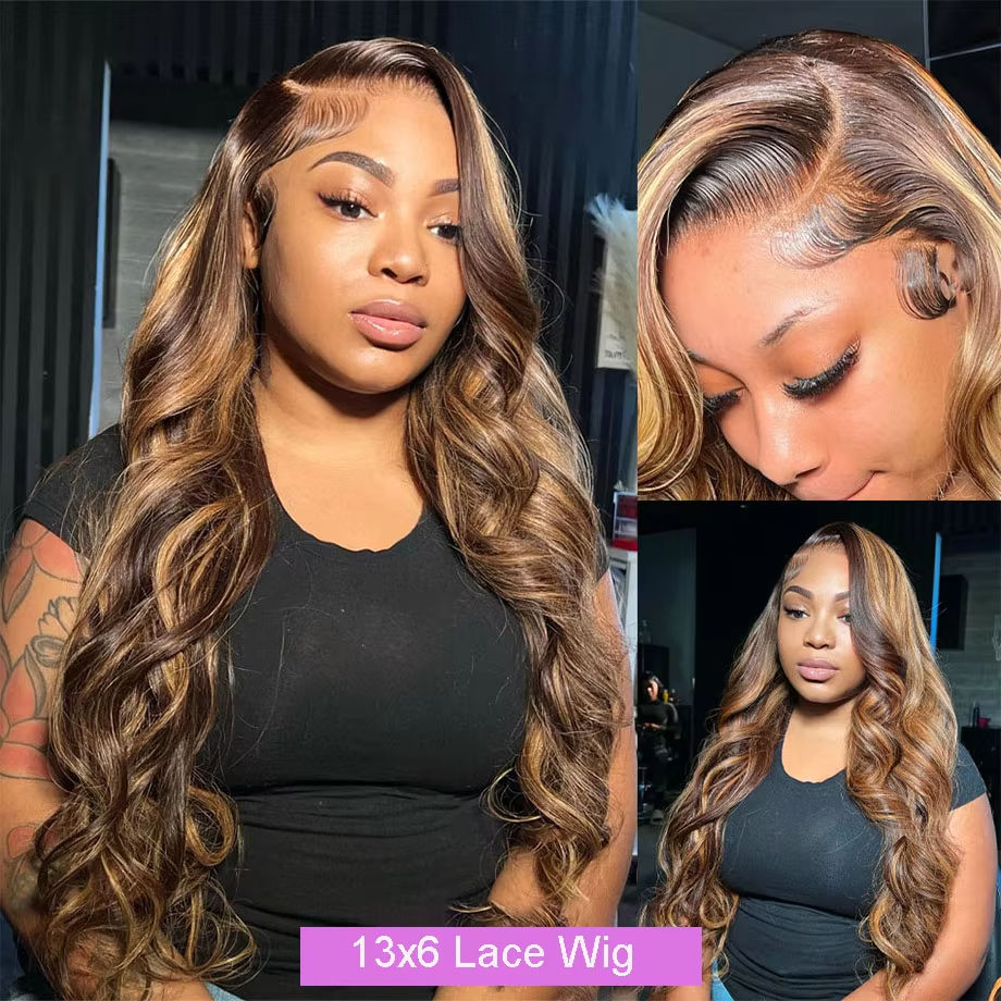 Thumbnail: Highlight Body Wave Lace Front Wig 30 Inch 200 Density Human Hair