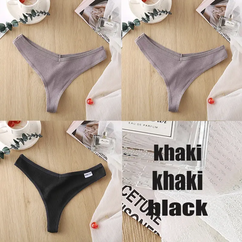 Thumbnail: 3Pcs Cotton G-String Thong Panties Women’s Everyday Underwear Set