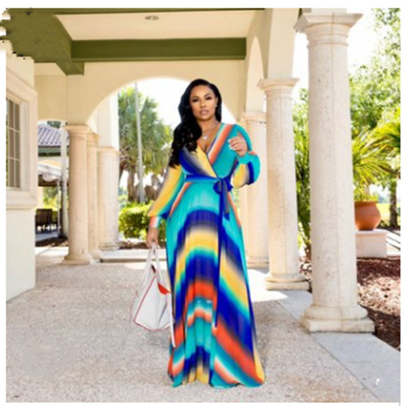 Thumbnail: Plus Size Chiffon Printed Long Sleeve Maxi Dress
