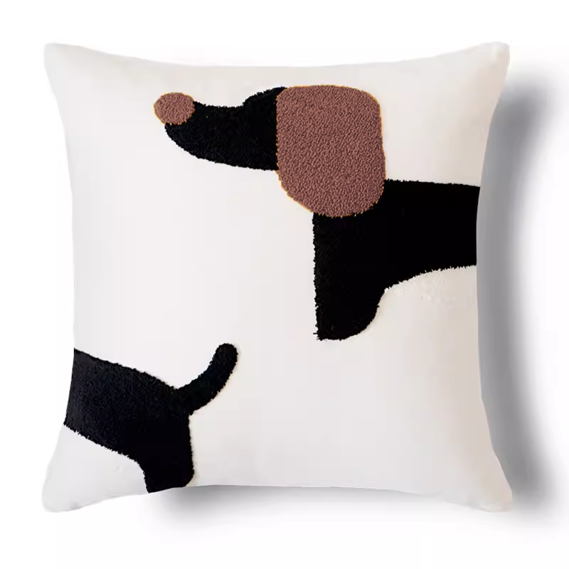 Thumbnail: Embroidered Dog Cushion Pillow Cover – Modern Simple Decorative Case