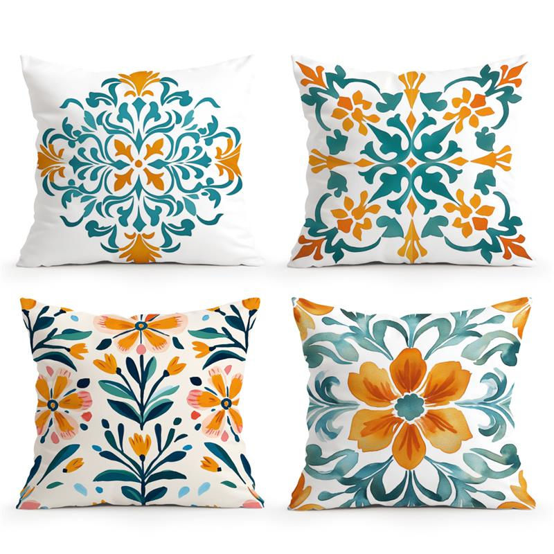 Thumbnail: Bohemian Style Cushion Covers Set of 4 Peach Skin Velvet Decorative Pillowcases