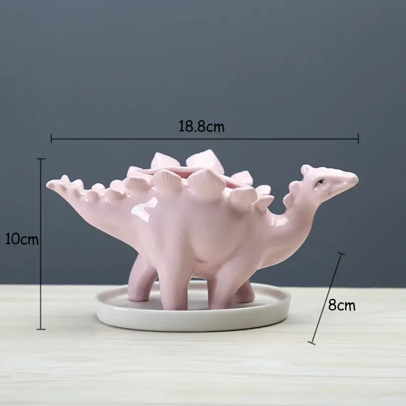 Thumbnail: Ceramic Dinosaur Planter with Tray Stegosaurus Garden Pot for Succulents