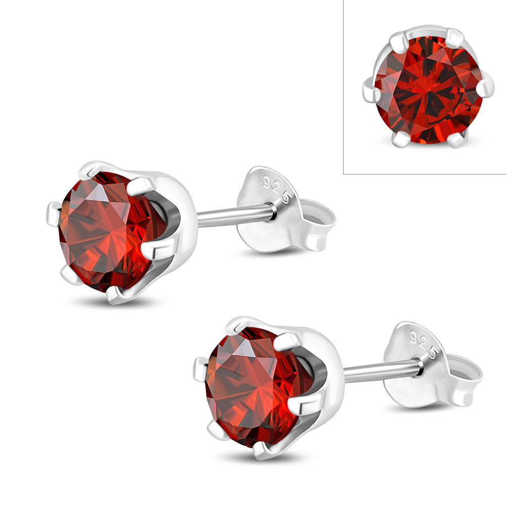 5mm Round Prong-Set Garnet CZ Sterling Silver Stud Earrings