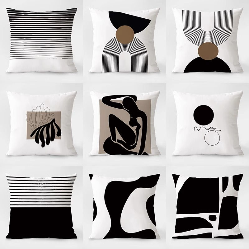 Thumbnail: Black & White Geometric Pillowcase for Dorms and Office Decor