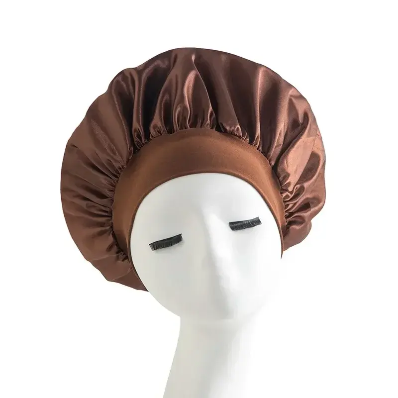 Thumbnail: Satin Wide-Brimmed Nightcap with Elastic Headband for Sleeping Hair Care