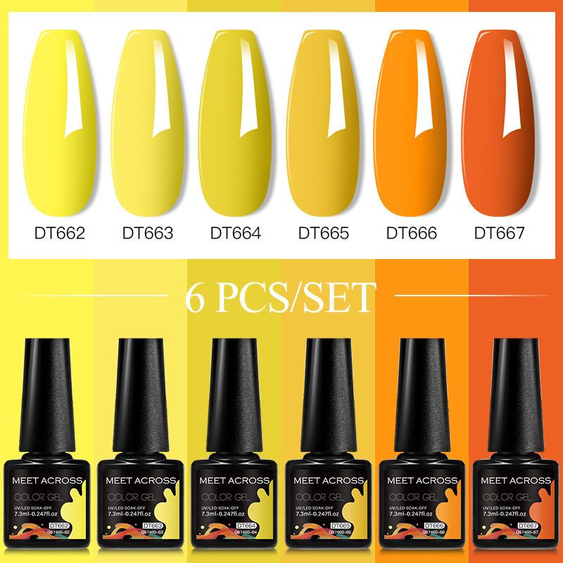 6pcs Gel Nail Polish Set Purple Blue Green Glitter Semi Permanent Radiant Look