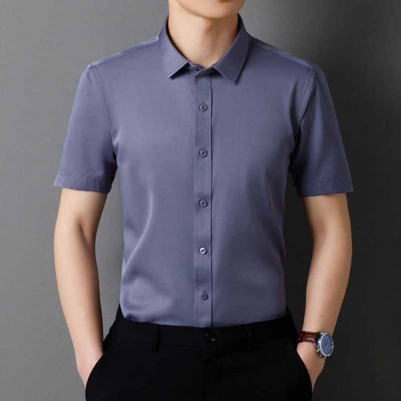Thumbnail: Faboten Men's Business Formal Shirt – Short Sleeve Wrinkle-Resistant Solid