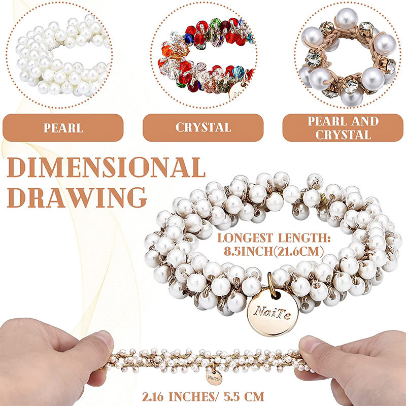 Thumbnail: Crystal Pearl Boho Hair Ties – Elastic Scrunchies with Beads for Women